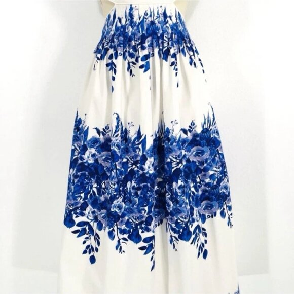 NEW Antonio Melani Cut Out Top Midi Dress Sz S Blue Porcelain Fairy Whimsy - Picture 3 of 16